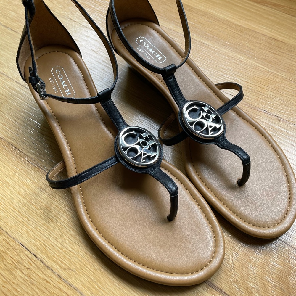 Coach wedge thong sandals size 8